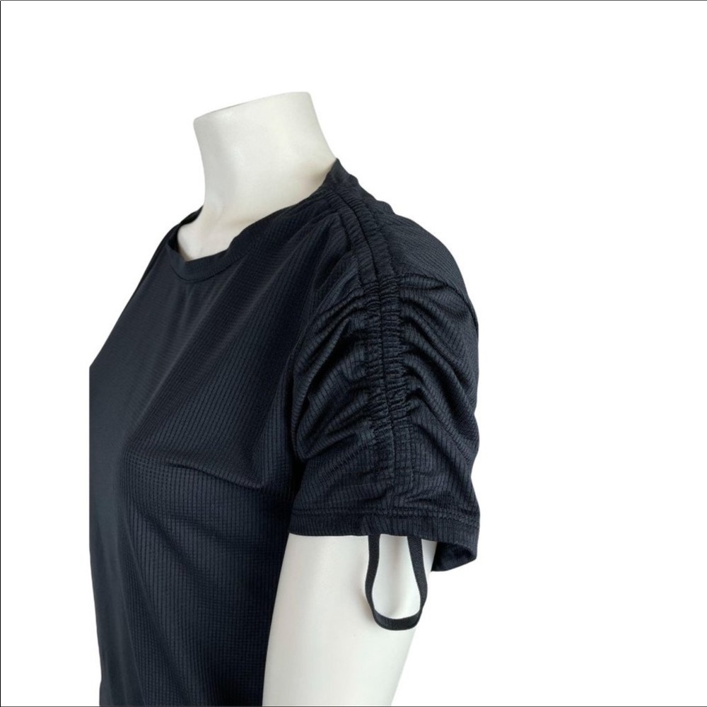Fabletics Drawstring Sleeve Black Nylon Tee Shirt… - image 1